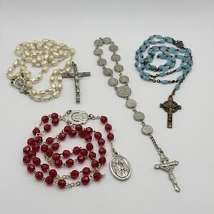 Lot of 4 Catholic Rosary Beads Necklaces Crucifix Religious Prayer Jewelry Cross
